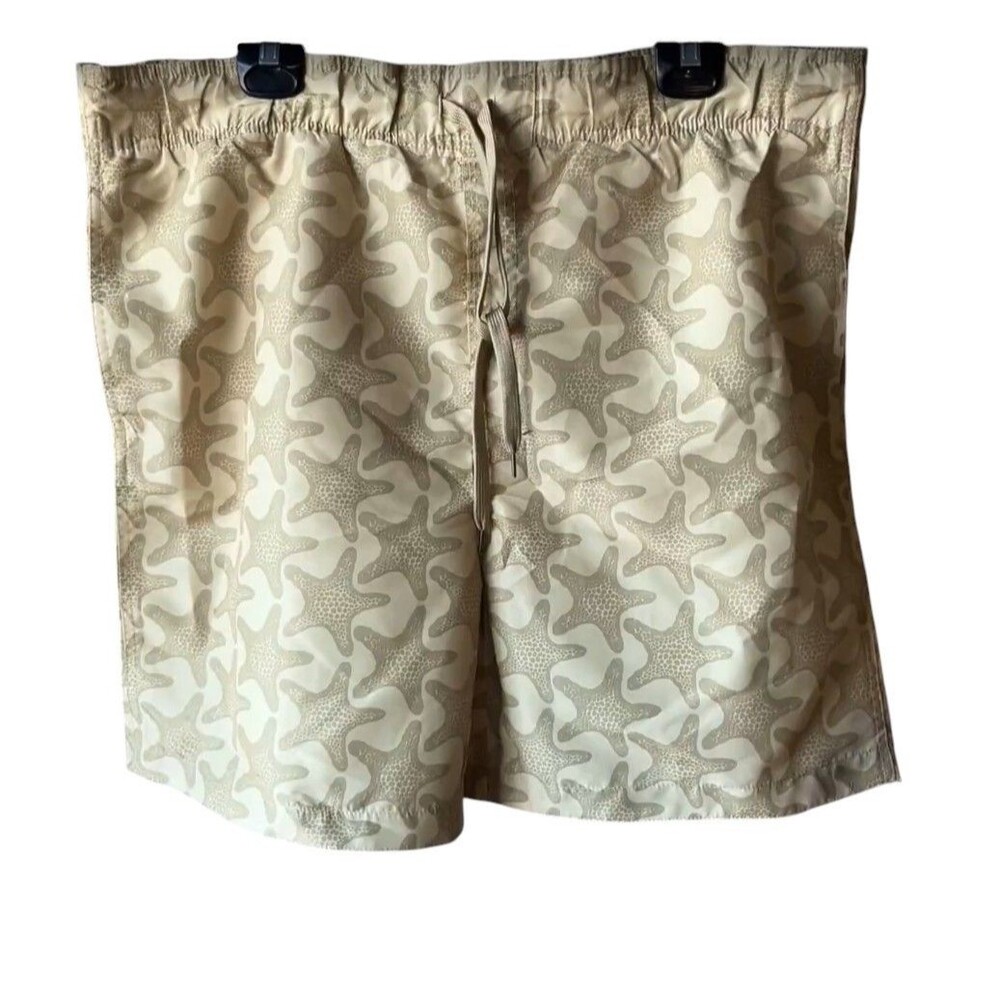 It's 5 O'Clock Somewhere Star Fish Swim Trunks Size XL Board Shorts Tan Men's